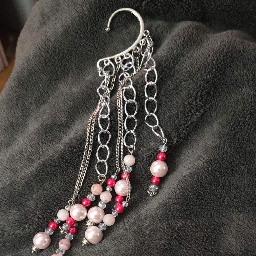 Elegant Silver and Pink Beaded Dangle Earring